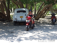 Margaret on a motor scooter