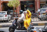 On the &rsquo;phone, side saddle, on Johari Bazaar, Jaipur