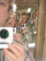 Mirror project photo.  The second mirror was on the bathroom door, which didn&rsquo;t shut properly, so it&rsquo;s not quite an infinite reflection photo